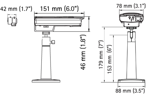 Размеры сетевой камеры AXIS P1343